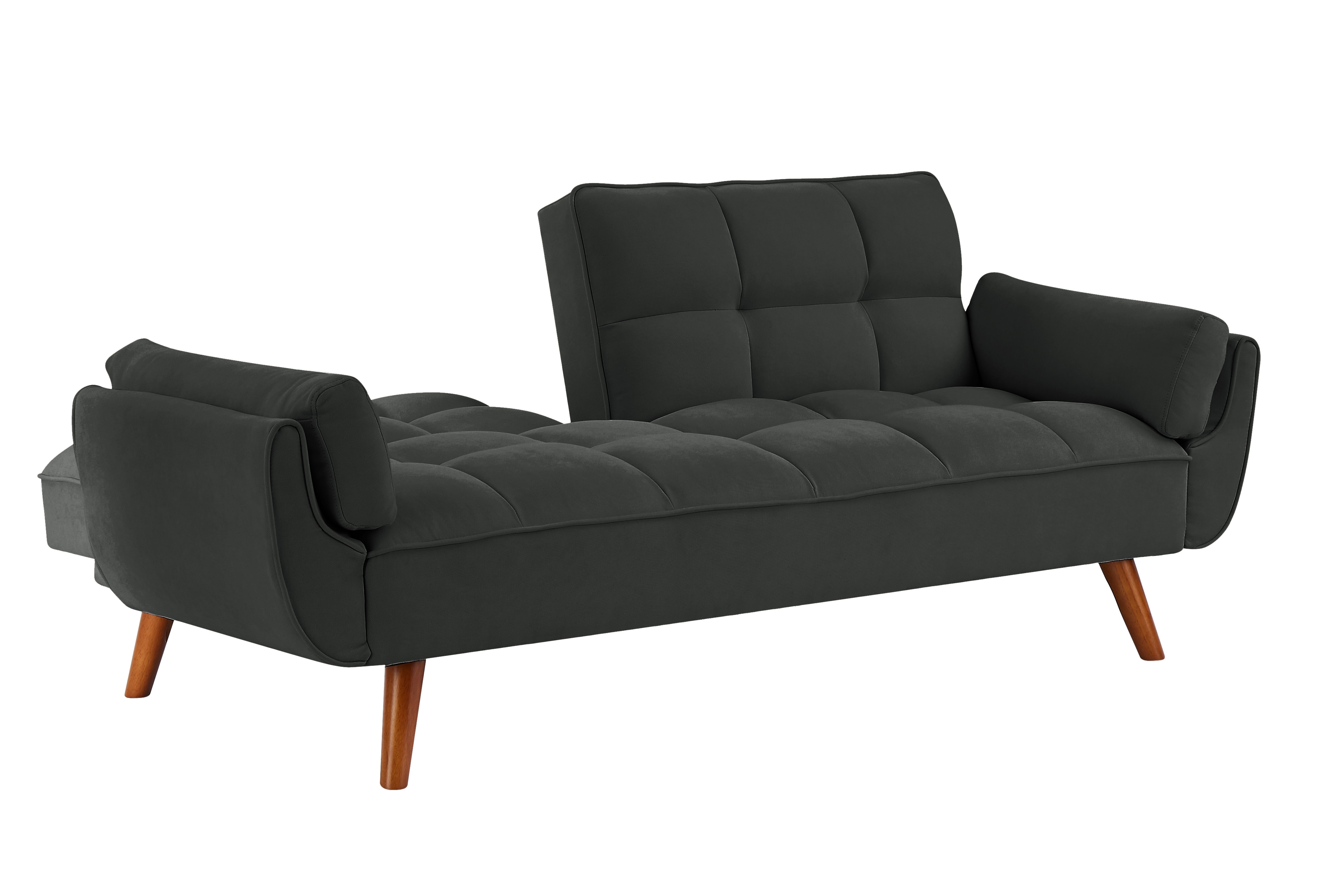 Convertible Futon Sofa Bed, Linen Sleeper Couch with Solid Wood Legs and Adjustable Backrests for Small Spaces, Living Room, Bedroom, 2064Dark Gray